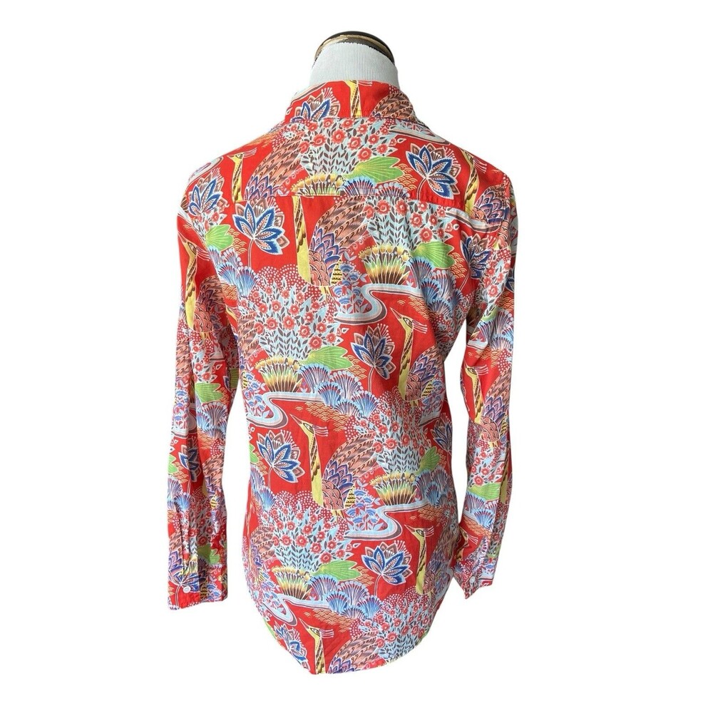 J.‎ McLaughlin Womens Lois Shirt Size S Red Paradise Tropical Ornate Birds Artsy - Picture 3 of 15